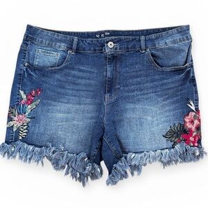 Terra & Sky Stretch Denim Jean Shorts Womens Plus Size 20W Floral Embroidered